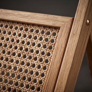 Porte-revues scandinave en bois avec panneau en rotin, meuble de bureau commercial rectangulaire, support de rangement en métal fait main - Product Image 3