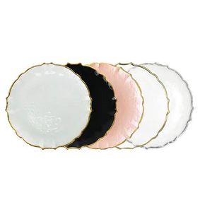 Assiettes de présentation modernes et simples en verre, argentées, style occidental, avec bordure dorée irrégulière et dentelle, pour steak, idéales pour la décoration de fêtes et d'hôtels. - Product Image 6