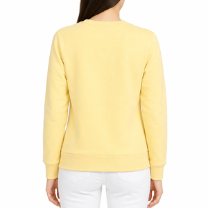เสื้อสเวตเชิ้ตคอกลมผู้หญิง สีเหลืองล้วน แขนยาว ผ้าถัก 100% ผ้าฝ้าย ใส่ได้ในฤดูใบไม้ร่วง ทรงปกติ มีโลโก้ด้านหน้า - Product Image 3