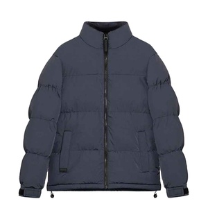 Men's Black Stand Collar Puffer <b>Jacket</b> Windproof Polyester Wadding Winter Casual Short Zipper Closure Thick Insulated Coat - Product Image 3