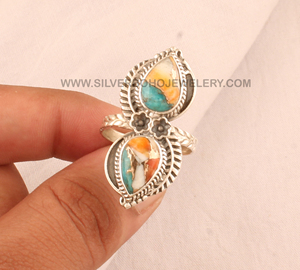 Wholesale Natural Oyster Copper <b>Ring</b> 925 Sterling <b>Silver</b> Vintage <b>Statement</b> <b>Rings</b> Spiny Oyster Turquoise Jewelry for Women - Product Image 4