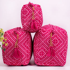 Pochette de maquillage portable de luxe rose matelassée, grande capacité, faite à la main, écologique, imprimée au bloc, lavable - Product Image 2