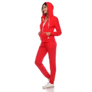 Survêtement 2 pièces pour femmes, ensemble éponge française à capuche et fermeture éclair, vêtement en polyester avec poches latérales, bon marché, vente en gros - Product Image 5