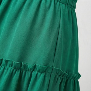 Jupe courte en mousseline de soie verte pour femmes, taille élastique, style décontracté d'été, coupe évasée avec cordon de serrage - Product Image 5