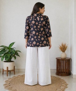 FANCY RAYON DIGITAL PRINT WORK <b>TOP</b> PALAZZO SET OFFICE WEAR WHOLESALE PRICE ETHNIC GARMENT BLUE WHITE - Product Image 4