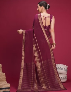 Sari Tradicional de Seda Mysore para Mujer, Tejido a Mano con Diseño Pintado y Blusa sin Coser - Product Image 6