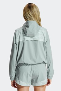 Ensemble veste coupe-vent légère et short vert pour femme, ensemble de survêtement athlétique à capuche et fermeture éclair intégrale, ensemble décontracté avec panneaux contrastés - Product Image 2