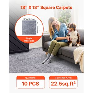 Confezione da 10 Piastrelle per Moquette a Pelo Riccio 18x18 Pollici, Autoadesive, Morbide, Senza Danni, per Pavimenti Domestici - Product Image 2