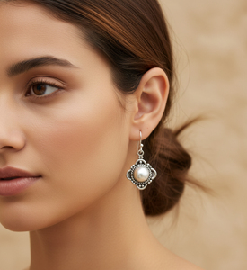 Clásicos Pendientes de Plata 925 con Perlas de Agua Dulce y Diseño de Flor para Uso Diario de Mujeres. - Product Image 4