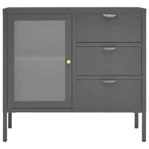 Anthracite 29.5"x13.8"x27.6" Steel and Tempered Glass Sideboard <b>Kitchen</b> <b>Storage</b> <b>Unit</b> - Product Image 3