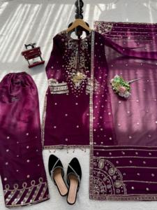 Impresionante y Elegante Salwar Kameez de Cristal Romano con Hilo y Lentejuelas para Mujer, Ideal para Fiestas y Bodas - Product Image 3