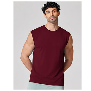 Factory Custom Men's Crew Neck Knitted Cotton <b>Blend</b> Breathable Sports Style Over Size Cut-Off Sleeveless Tank Top - Product Image 2