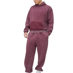 Ensemble de survêtement vintage délavé à l'acide pour homme, style streetwear hivernal, avec sweat à capuche et pantalon de survêtement patchwork déchiré et cousu - Product Image 6
