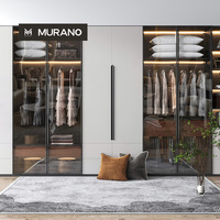 Armoire moderne sur mesure avec porte en verre et éclairage LED, grande capacité, pour chambre à coucher