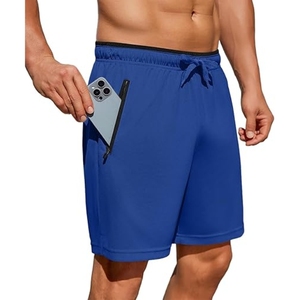 Shorts bleu clair pour homme, séchage rapide, avec cordon de serrage à la taille, style bermuda décontracté à taille mi-haute - Product Image 1