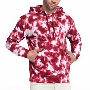 Sudadera con capucha roja tie-dye para hombre, corte regular, tejida, manga larga, informal, diseño con bolsillos, precio al por mayor - Product Image 1