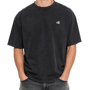 Washed Black Oversized Cotton T-<b>shirt</b> Casual Drop Shoulder Soft Breathable Edgy Streetwear Custom Logo Men's <b>shirts</b> OEM Supplier - Product Image 4