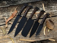 Ensemble de couteaux de cuisine faits à la main sur mesure, 5 pièces, couteaux en acier 1095 avec revêtement en poudre, avec étui en cuir