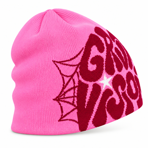 Gorro de Punto Acrílico Unisex con Letras Jacquard Rosas, Gorro de Invierno con Patrón de Telaraña de Araña - Product Image 5