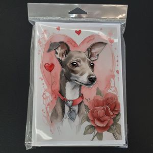 Galgo italiano Whimsical Valentine Roses Pack 8 A7 Tamaño 5x7 Tarjetas de notas en blanco con sobres Colección de tarjetas de felicitación - Product Image 3