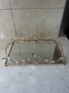 Rectangular <b>Mirrored</b> Storage <b>Tray</b> With Gold Metal Frame And Crystal Accents Modern Luxury Design For Table Use - Product Image 5