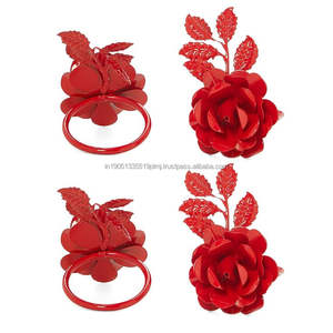 Servilletero de rosa roja personalizado para mesa de Hotel de boda con diseño elegante superior servilletero de Metal dorado o anillo de la India - Product Image 2