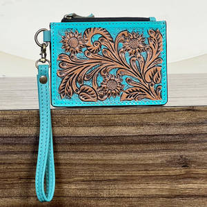 Nueva Cartera Pequeña de Cuero Genuino con Grabado Floral Hecho a Mano, Monedero Elegante con Cremallera para Monedas y Tarjetas de Crédito, Cartera Delgada Unisex para Uso Diario - Product Image 2
