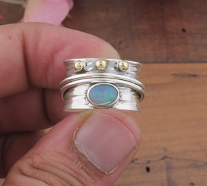 Anillo Solitario Clásico Boho Hecho a Mano con Engaste de Bisel de Plata de Ley 925 y Ópalo de Corte Brillante, Certificado para Bodas y Fiestas - Product Image 2