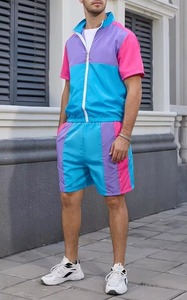Conjunto Deportivo para Hombre Estilo Y2K con Bloques de Color, Manga Corta, Cierre de Cremallera, Cuello Alto, Secado Rápido, Pantalones Cortos de Poliéster, Estilo Casual de Verano - Product Image 5