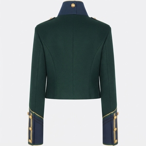 Veste de parade cérémonielle ajustée pour femme, style hussard, vert doré tressé, avec garniture marine, style napoléonien - Product Image 2