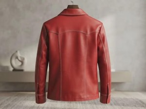 Blazer en cuir rouge unisexe avec surpiqûres contrastées, style rétro - Product Image 2