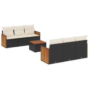 Conjunto de Sofá de Jardín de 7 Piezas con Patas Ajustables, Ratán PE Negro, Muebles de Exterior Cómodos y Elegantes - Product Image 2