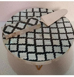 Présentoir en nacre noir et blanc pour servir du chocolat, des bonbons et des bonbons, support de gâteau d'anniversaire MOP de dernière conception - Product Image 2