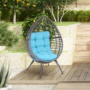 Poltrona a uovo in rattan blu cielo con cuscino - Product Image 6