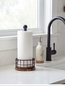 Latest Design Wooden Base <b>Kitchen</b> <b>Paper</b> Towel Holder Black Color Tabletop Freestanding Item For Bathroom Use And <b>Kitchen</b> Use - Product Image 6