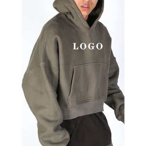 Sudadera con capucha extragrande de felpa francesa de alta calidad, personalizada, estilo urbano, lisa, sin estampado, corta - Product Image 3