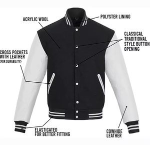 Veste universitaire de baseball personnalisée de haute qualité pour fabricant OEM, unisexe, coupe-vent, broderie chenille, décontractée, en cuir - Product Image 6