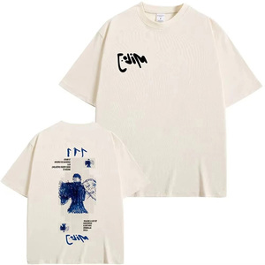 เสื้อยืดโอเวอร์ไซส์สีดำสำหรับผู้ชาย แขนสั้น สไตล์สตรีทแวร์ คอกลม ผ้าฝ้ายถัก ระบายอากาศได้ดี ทรงปกติ - Product Image 4