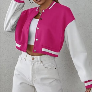 Chaqueta Varsity Personalizada al por Mayor para Mujer, Mangas de Piel de Oveja Genuina, Abrigo Letterman de Lana, Corte Ajustado, Estilo Casual, Estampado de Béisbol - Product Image 1