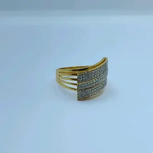 Anillo de Oro Amarillo con Diamantes Pavé para Mujer, Anillo de Moda de Varias Capas con Banda Ancha para Bodas, Fiestas y Aniversarios - Product Image 1