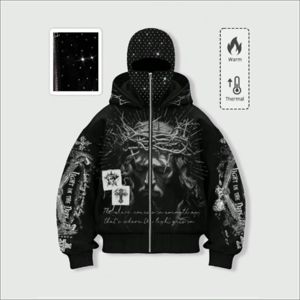 Sweat à capuche zippé personnalisé pour homme, en coton épais, coupe oversize, style streetwear hip-hop automne, écologique, pour broderie privée - Product Image 1