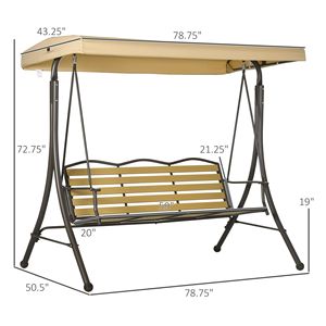 Dondolo da Giardino a 3 Posti Impermeabile con Tettuccio Parasole Regolabile, Design a Doghe per Soggiorno, Portico e Giardino - Product Image 3