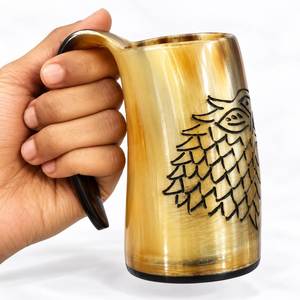 NEHA ENTERPRISES <b>Vintage</b> Horn Mug with Dragon <b>Scale</b> Design Handle Eco-Friendly Wedding Party Drinkware Heat Resistant Beer Cup - Product Image 1