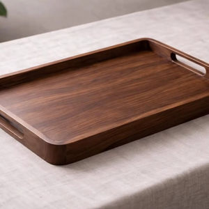 Bandeja de Servir de Madera de Nogal Lacada con Asas, Estilo Rústico, Moderna, para Desayuno, Mesa de Café, Bandeja de Servir Hecha a Mano para Cocina o Escritorio - Product Image 1