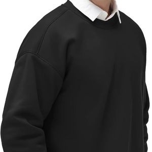 Custom True <b>Black</b> Pure Fleece Crewneck <b>Sweatshirt</b> Slouchy Baggy Fit High Quality Warm Winter <b>Men</b> Drop Shoulder <b>Sweatshirts</b> - Product Image 5