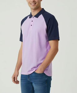 Wholesale 100% Cotton Men's for Polo Shirt Comfortable Knitted Fabric Raglan Shoulder Color Block Slim Fit Casual Solid Printed - Product Image 5