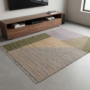 Natural Handwoven Jute <b>Rug</b> Anti-Slip <b>Thick</b> Medium Pile Multicolor Geometric Patchwork Design Textured Living Room Bedroom Decor - Product Image 3