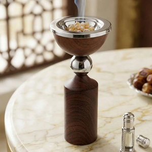 Quemador de Incienso de Madera y Metal con Detalles Plateados Pulidos y una Base Cilíndrica Elegante, que Eleva Cualquier Espacio con Estilo - Product Image 1