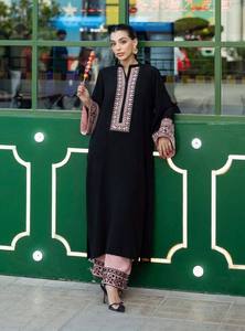 Black Embossed Rayon Cotton Salwar Kameez Set Women Ethnic Indian Pakistani Outfit Pink Pants Dupatta Quick Dry Wedding Wear - Product Image 6