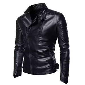 Econex Sports <b>Men's</b> Slim Fit PU Leather Windproof Casual Moto <b>Jacket</b> Rivet Turn-down Collar Zipper Closure Solid Color Regular - Product Image 4